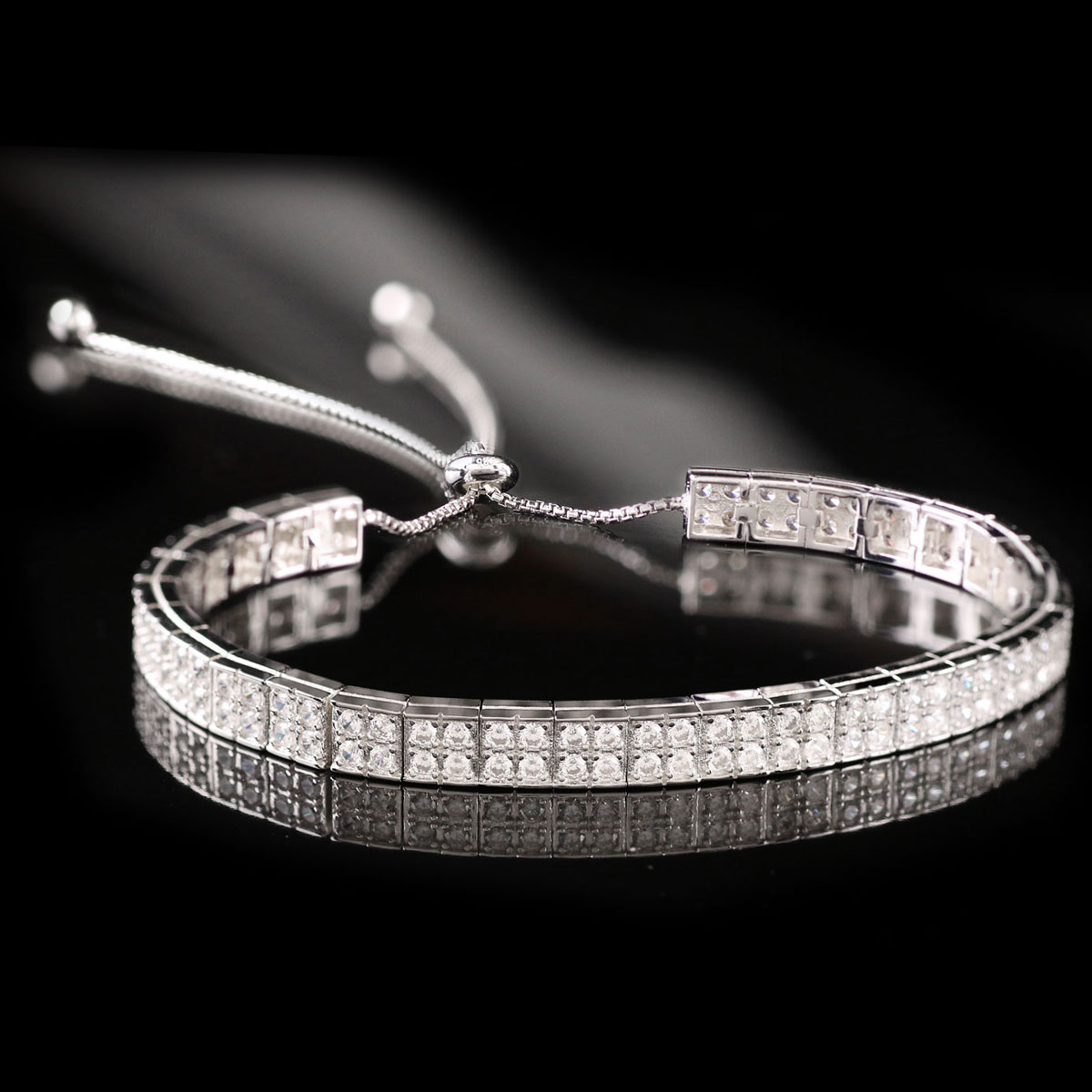 Cashs Ireland Sterling Silver Crystal Pave Pull Up Adjustable Soft Bracelet